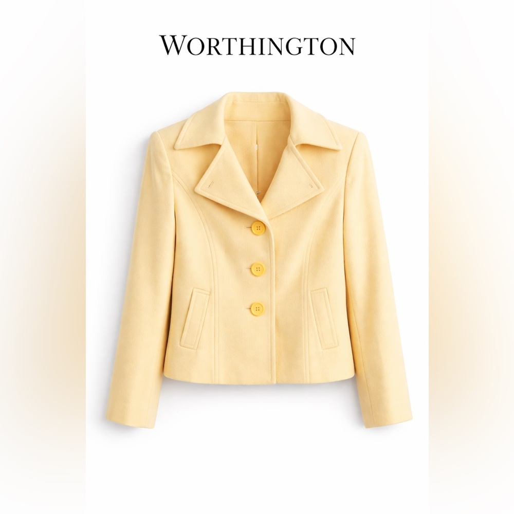 Worthington Wool Blend Cream Tailored Pea Coat Jacket Women’s